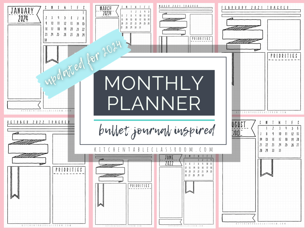 Bullet Journal Monthly Spread Planner Pages- Printables for all of